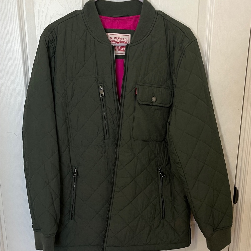 Levi's Olive Green Quilted Jacket with Pink Lining